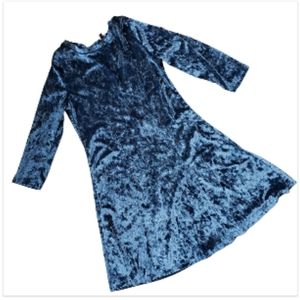 Peacock blue velour long sleeve party dress